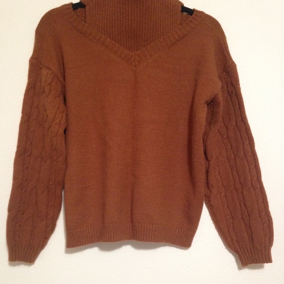 Rust Brown Soft Turtleneck Sweater with Shoulder Cut-outs - Picture 3 of 9